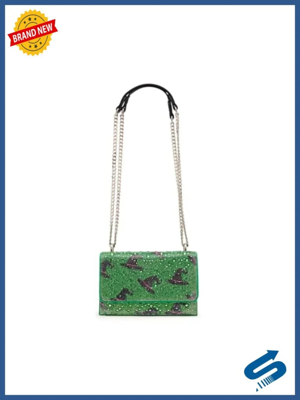 Convertible Rhinestone Embellished Faux Leather Satchel Crossbody Handbag